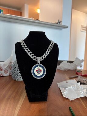 Iced out Winnipeg Jets Pendant with Necklace